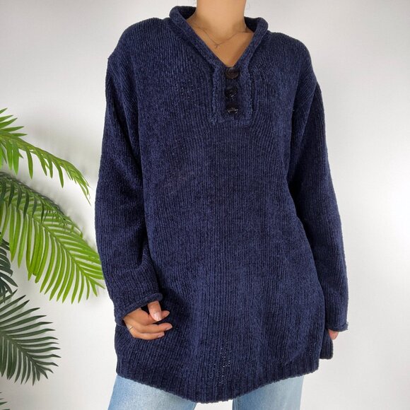 Vintage 90s Carolina Colours Navy Cottagecore Indie Grandpa Pullover Sweater / M - Picture 4 of 7